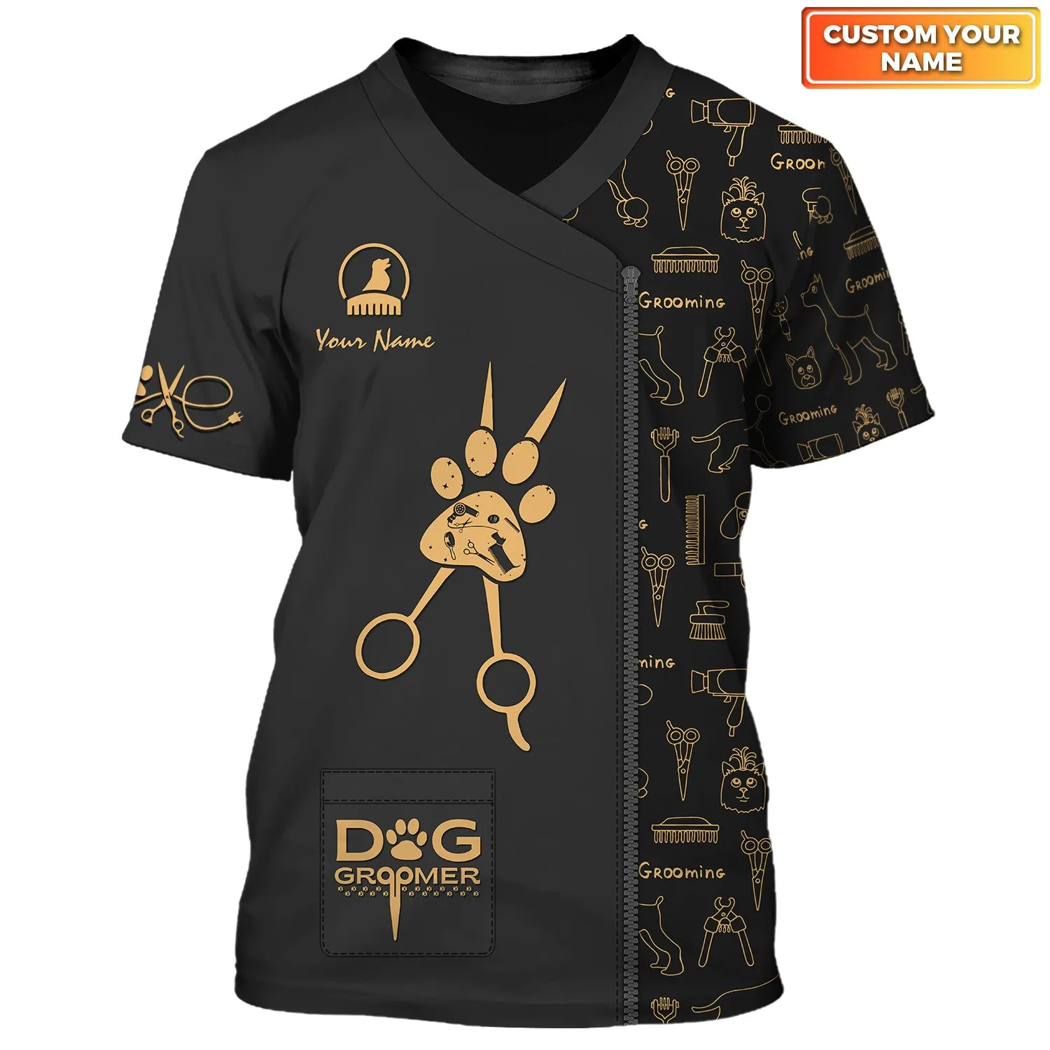 Holatshirt Paw Dog Groomer Dog Barber Black Pet Groomer Uniform 3D Tshirt 10