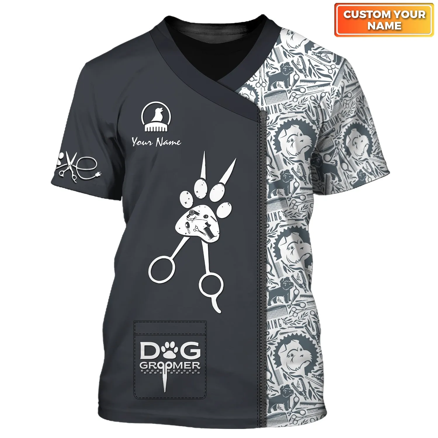 Holatshirt Paw Dog Groomer Dog Barber Black Pet Groomer Uniform 3D Tshirt 9