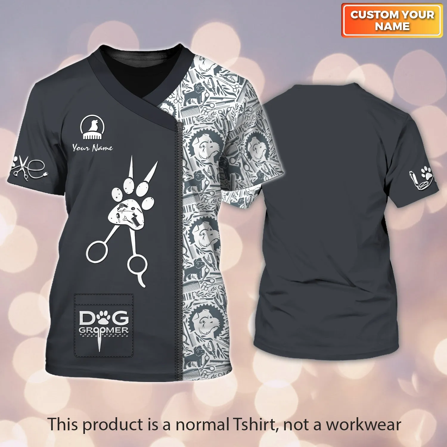 Holatshirt Paw Dog Groomer Dog Barber Black Pet Groomer Uniform 3D Tshirt 9