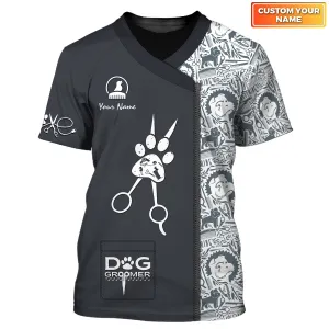 Holatshirt Paw Dog Groomer Dog Barber Black Pet Groomer Uniform 3D Tshirt 9