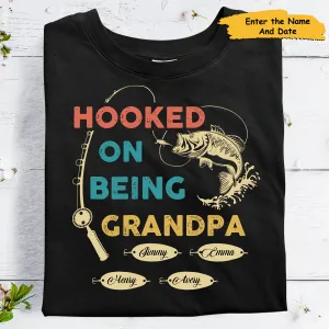 Hooked By Being Grandpa Fishing Personalized Shirt