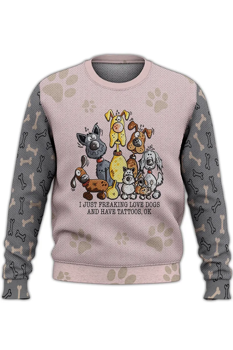 I Just Freaking Love Dogs And Have Tattoos Sweater, Dog Sweater For Humans