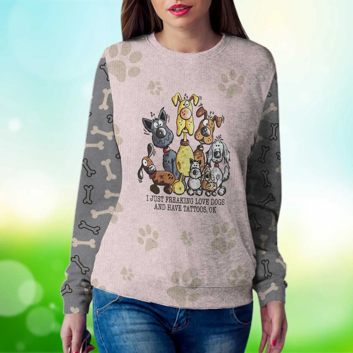 I Just Freaking Love Dogs And Have Tattoos Sweater, Dog Sweater For Humans