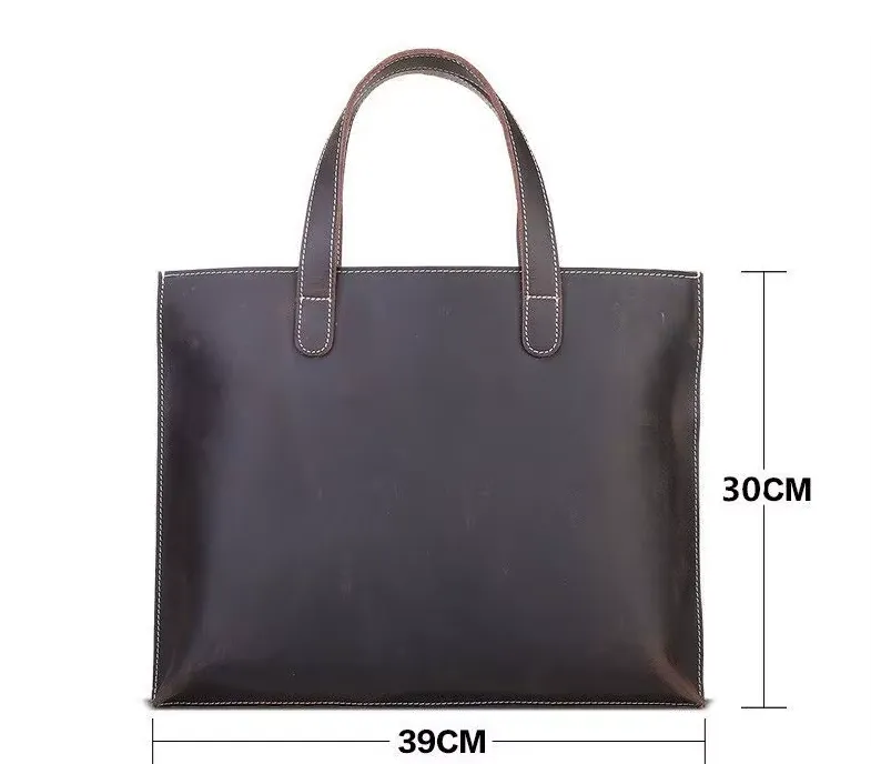 Large Leather Tote Shoulder Bag for Men Women A4