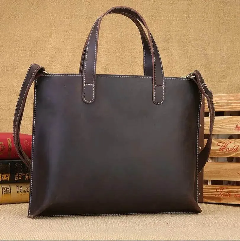 Large Leather Tote Shoulder Bag for Men Women A4