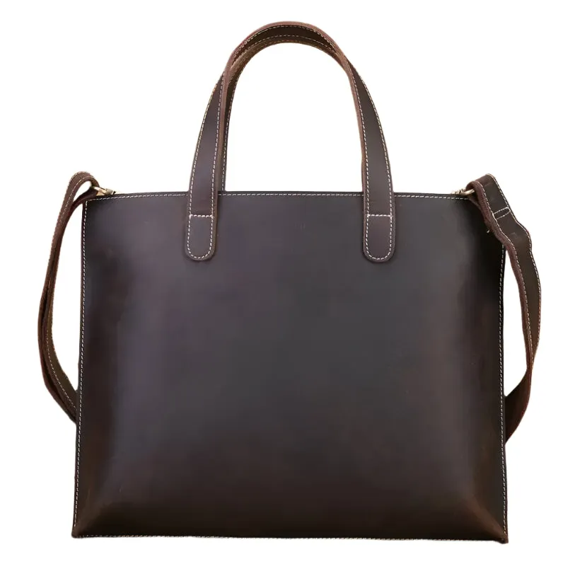 Large Leather Tote Shoulder Bag for Men Women A4