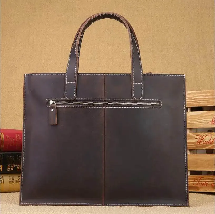 Large Leather Tote Shoulder Bag for Men Women A4