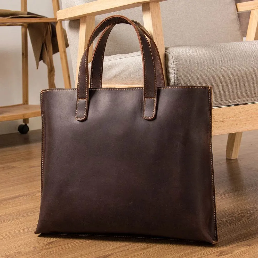 Large Leather Tote Shoulder Bag for Men Women A4