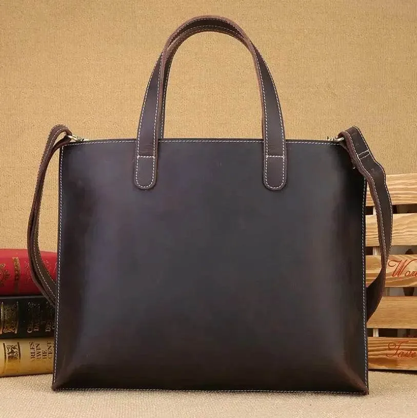 Large Leather Tote Shoulder Bag for Men Women A4