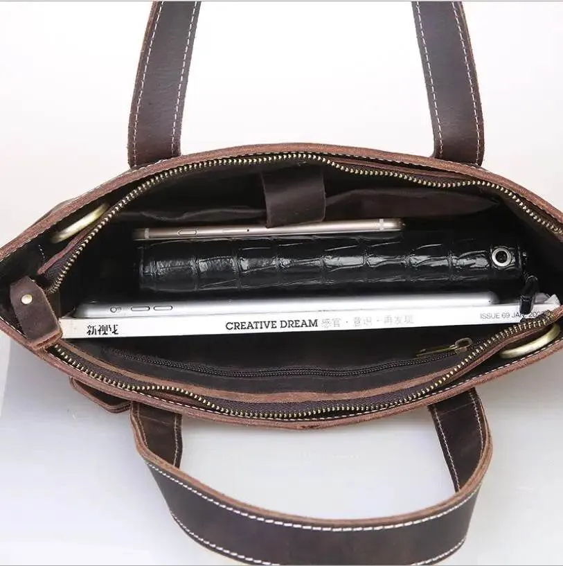 Large Leather Tote Shoulder Bag for Men Women A4