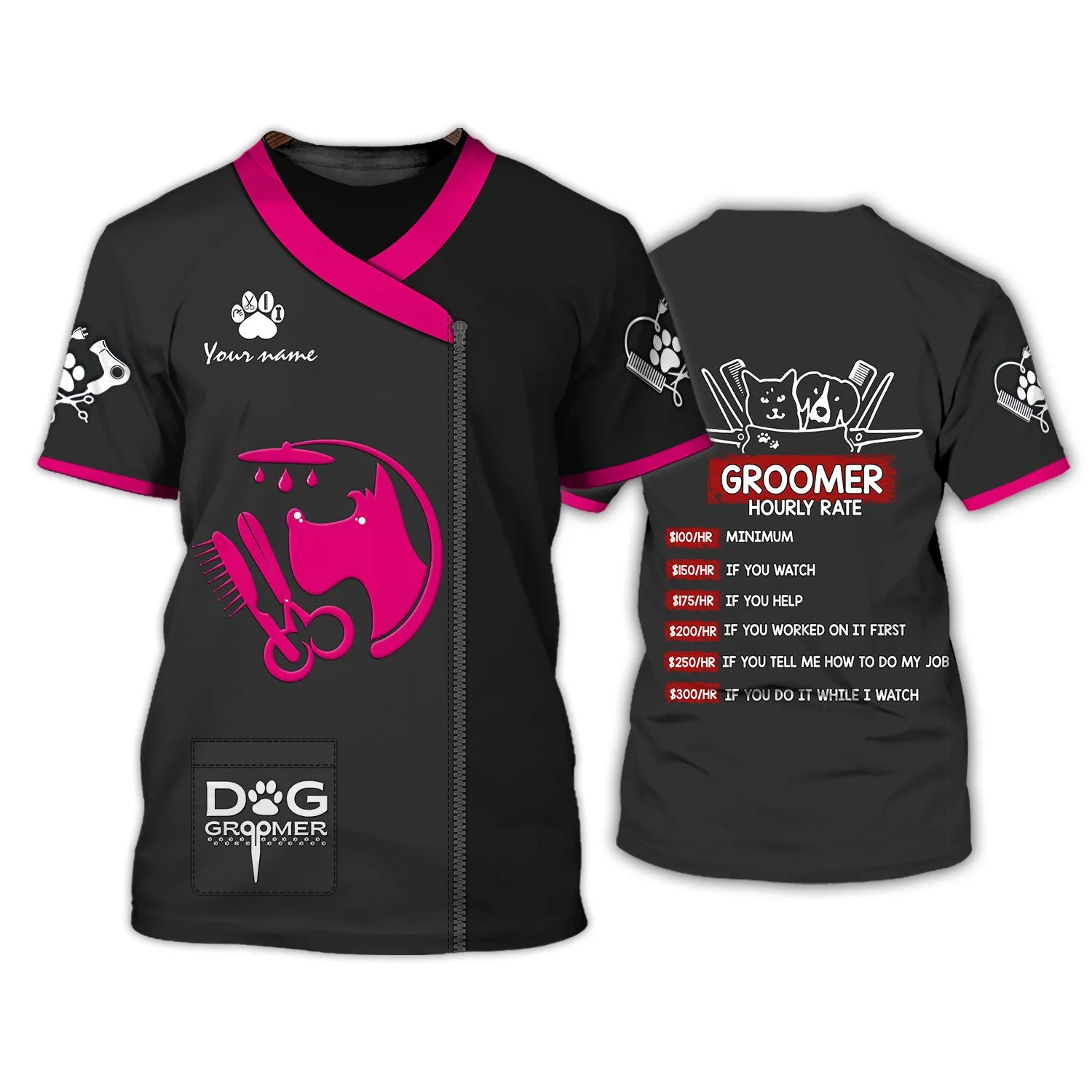 Latest Dog Groomer Pesonalized Shirt Grooming Uniform T-Shirt [Non Workwear]