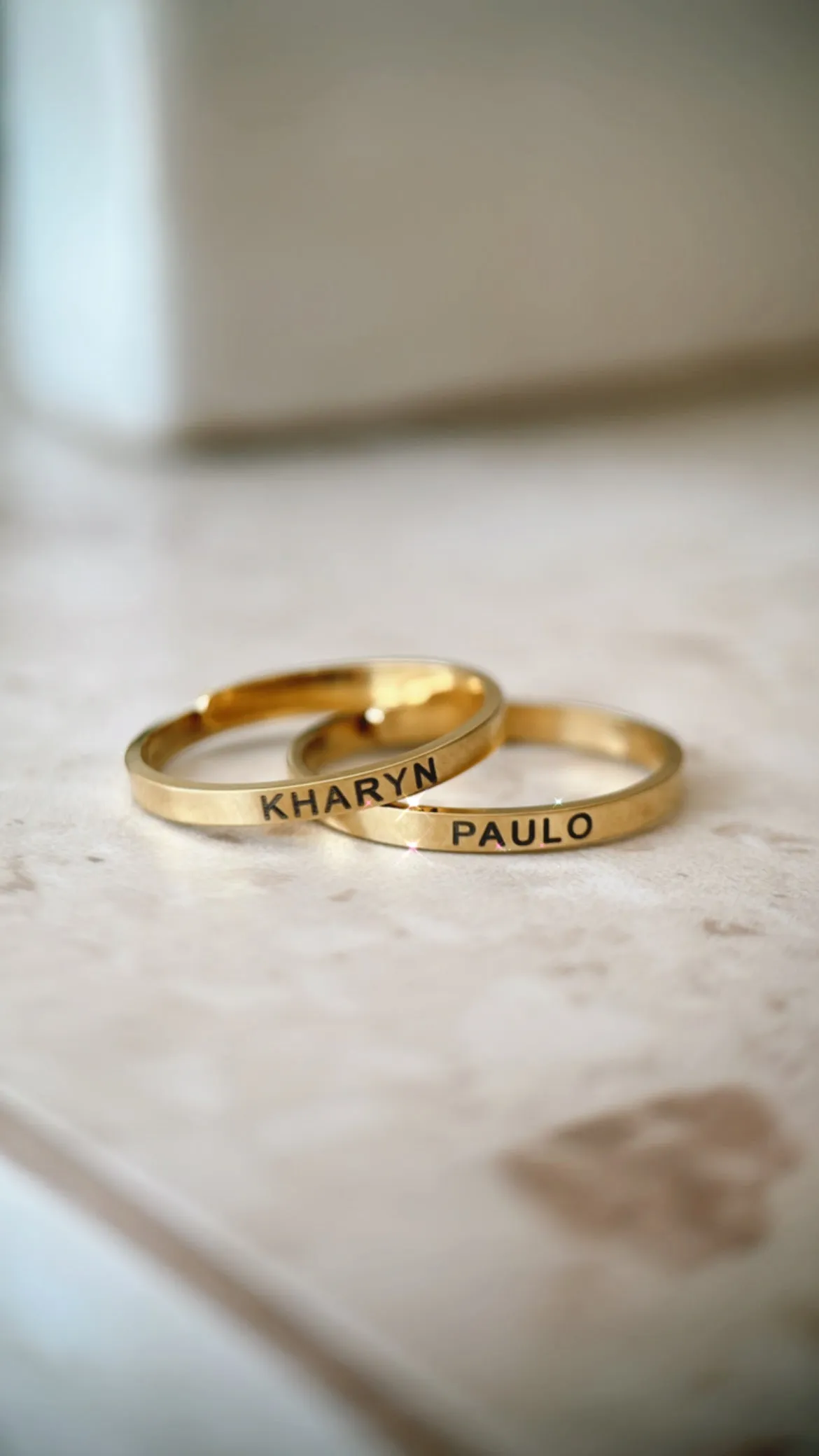 Lazer Engraved Couple Gold Filled Rings - Adjustable