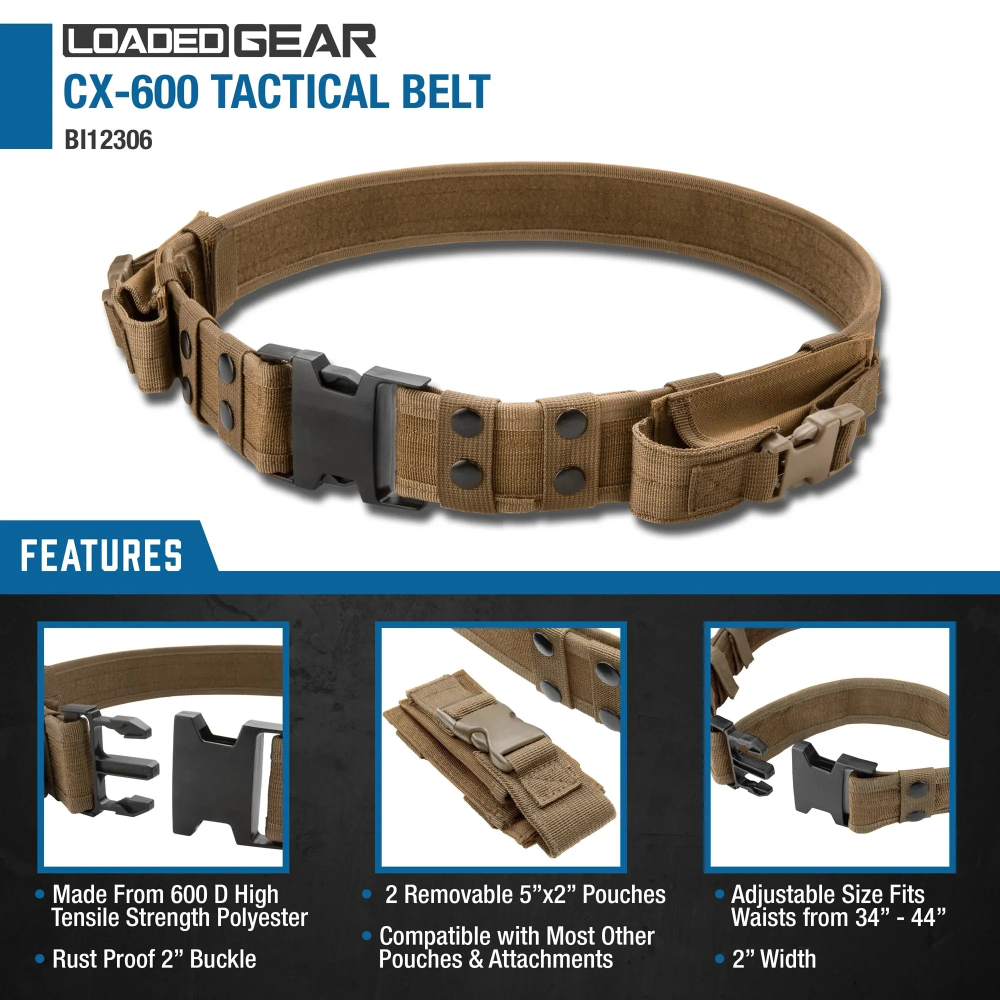 Loaded Gear CX-600 Tactical Belts | Black, Dark Earth | BI12254, BI12306