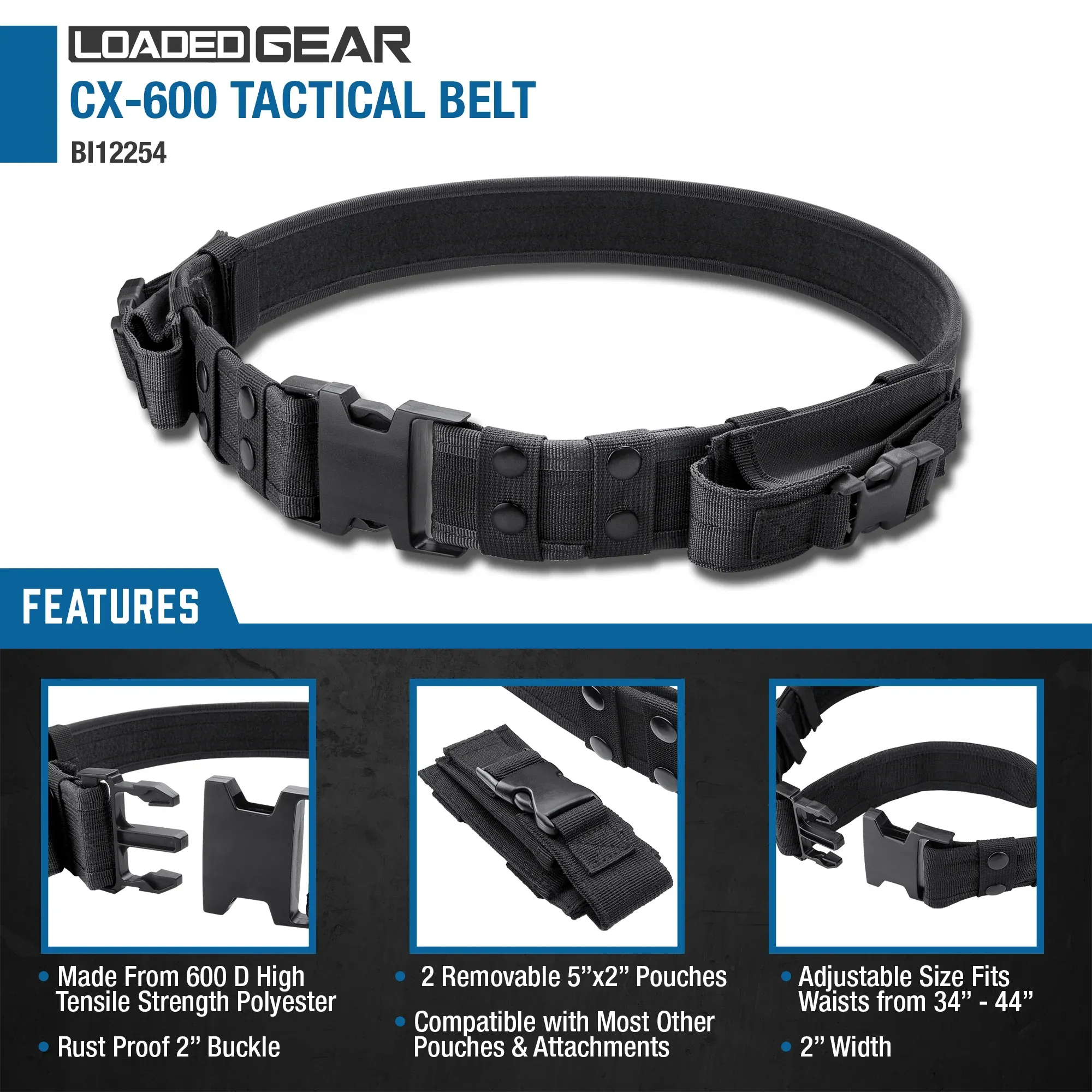 Loaded Gear CX-600 Tactical Belts | Black, Dark Earth | BI12254, BI12306