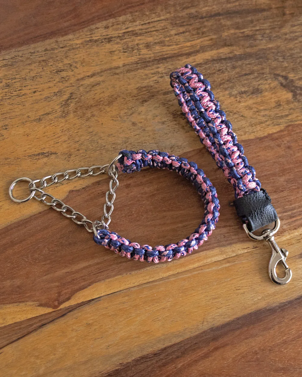 Macrame Martingale Collar | Pink & Blue