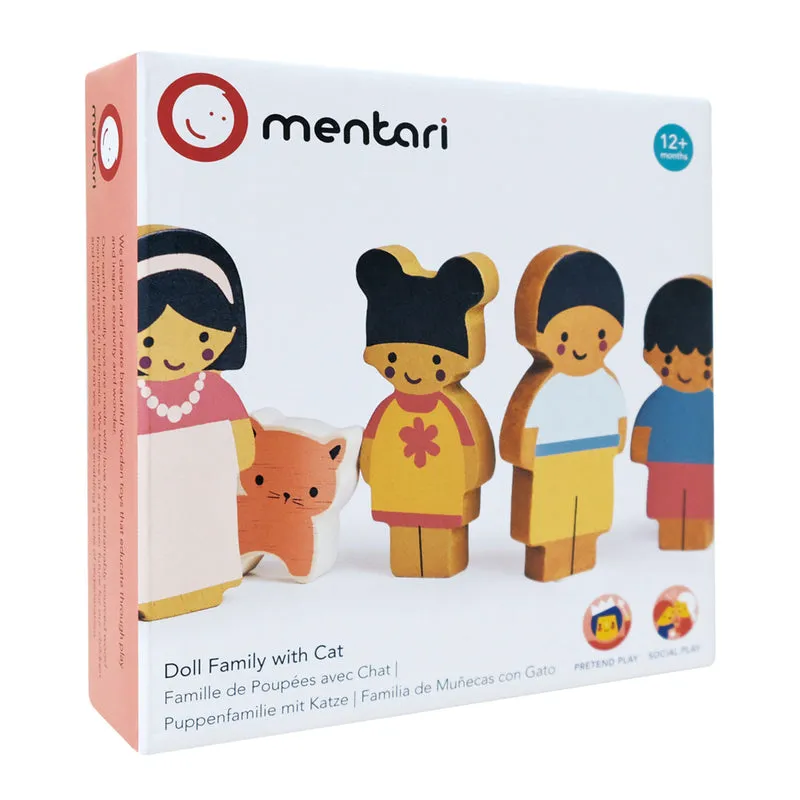 Mentari Wooden Doll Family With Cat Set