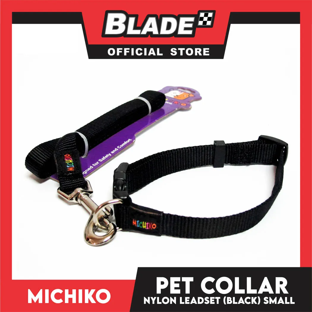 Michiko Nylon Collar Lead Set Black Small Dog Pet Collar