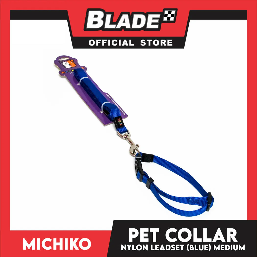 Michiko Nylon Collar Lead Set Blue (Medium) Dog Pet Collar