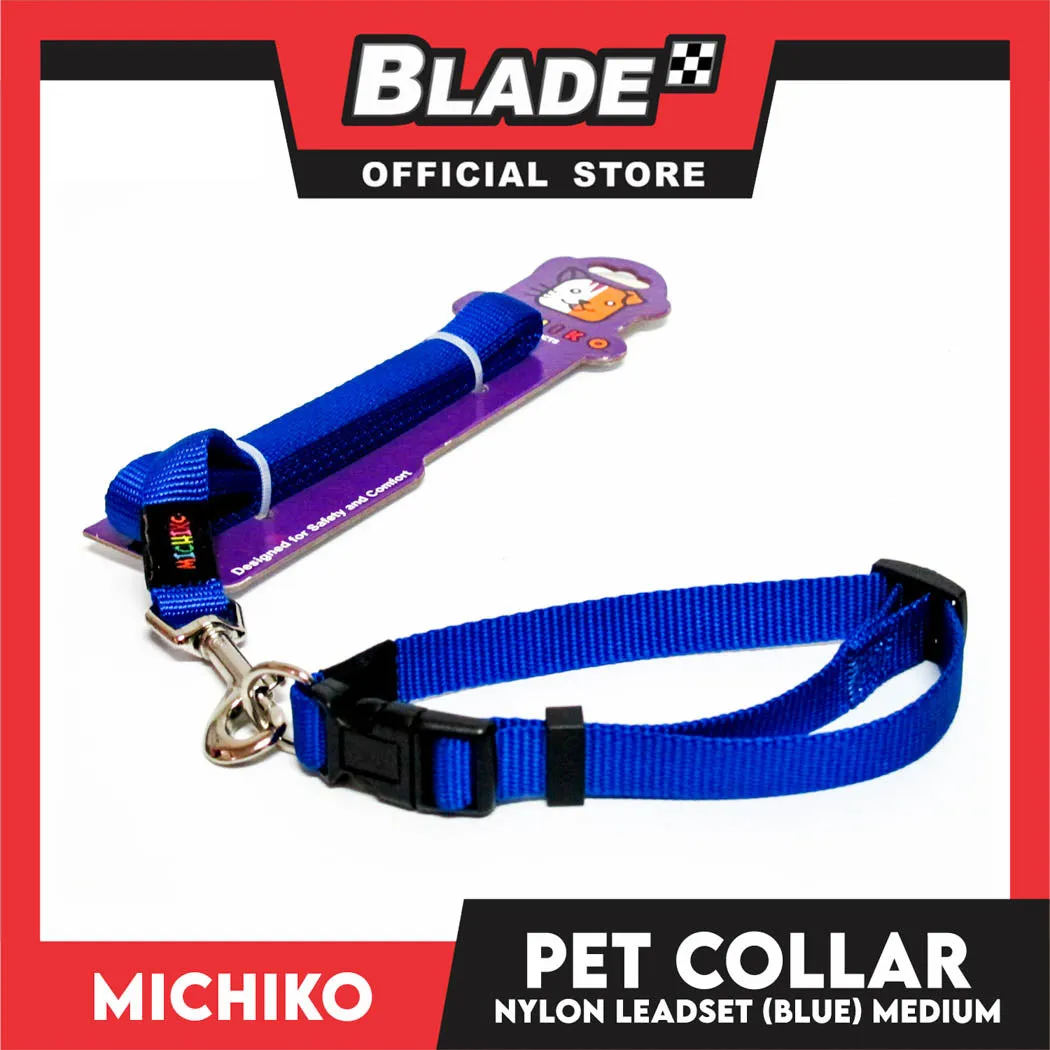 Michiko Nylon Collar Lead Set Blue (Medium) Dog Pet Collar
