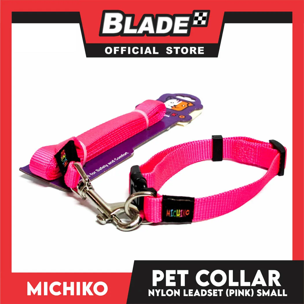Michiko Nylon Collar Lead Set Pink (Small) Dog Pet Collar