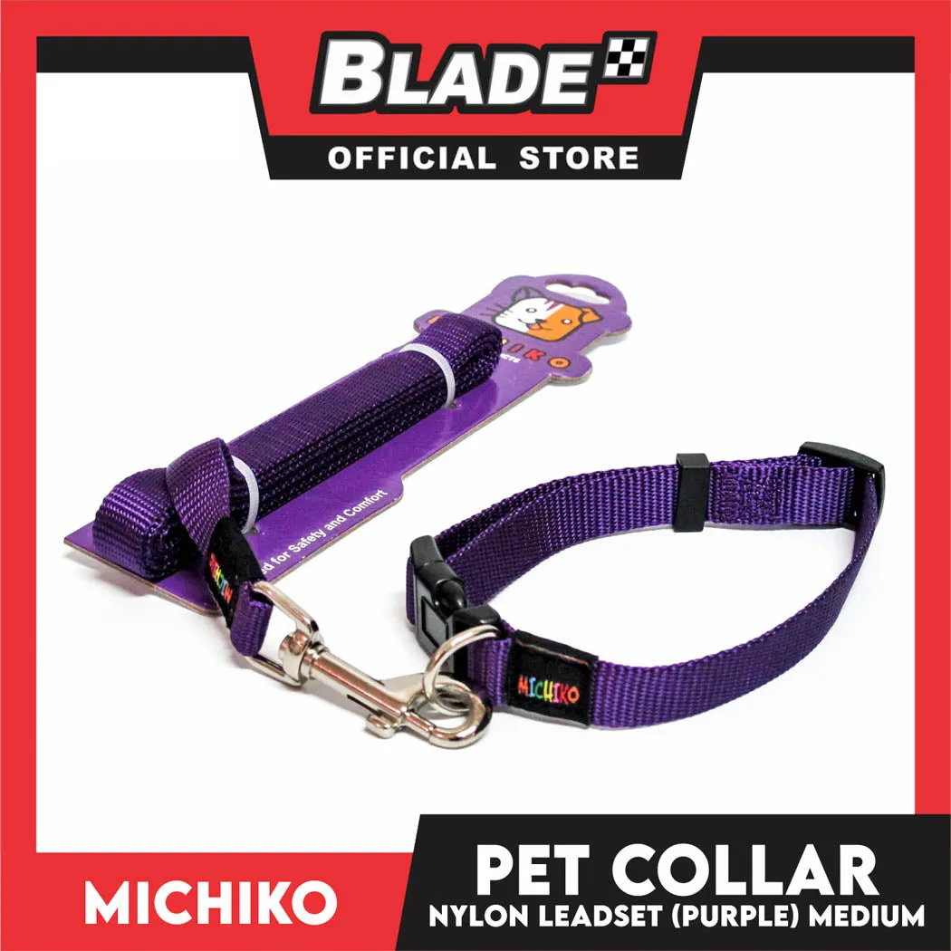 Michiko Nylon Collar Lead Set Purple (Medium) Dog Pet Collar