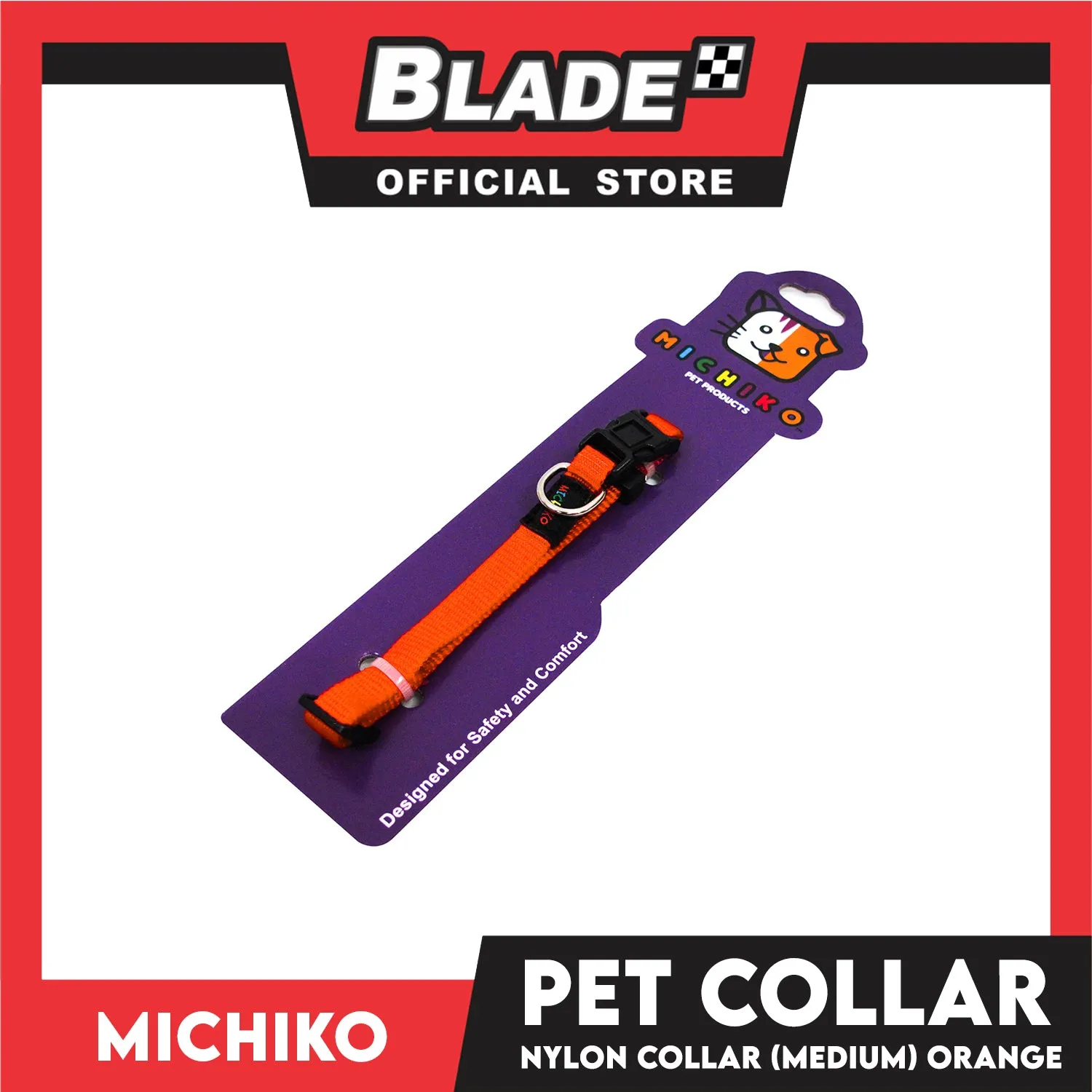 Michiko Nylon Collar Orange (Medium) Pet Collar