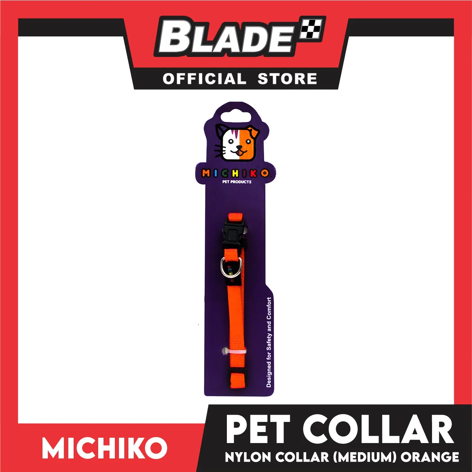 Michiko Nylon Collar Orange (Medium) Pet Collar