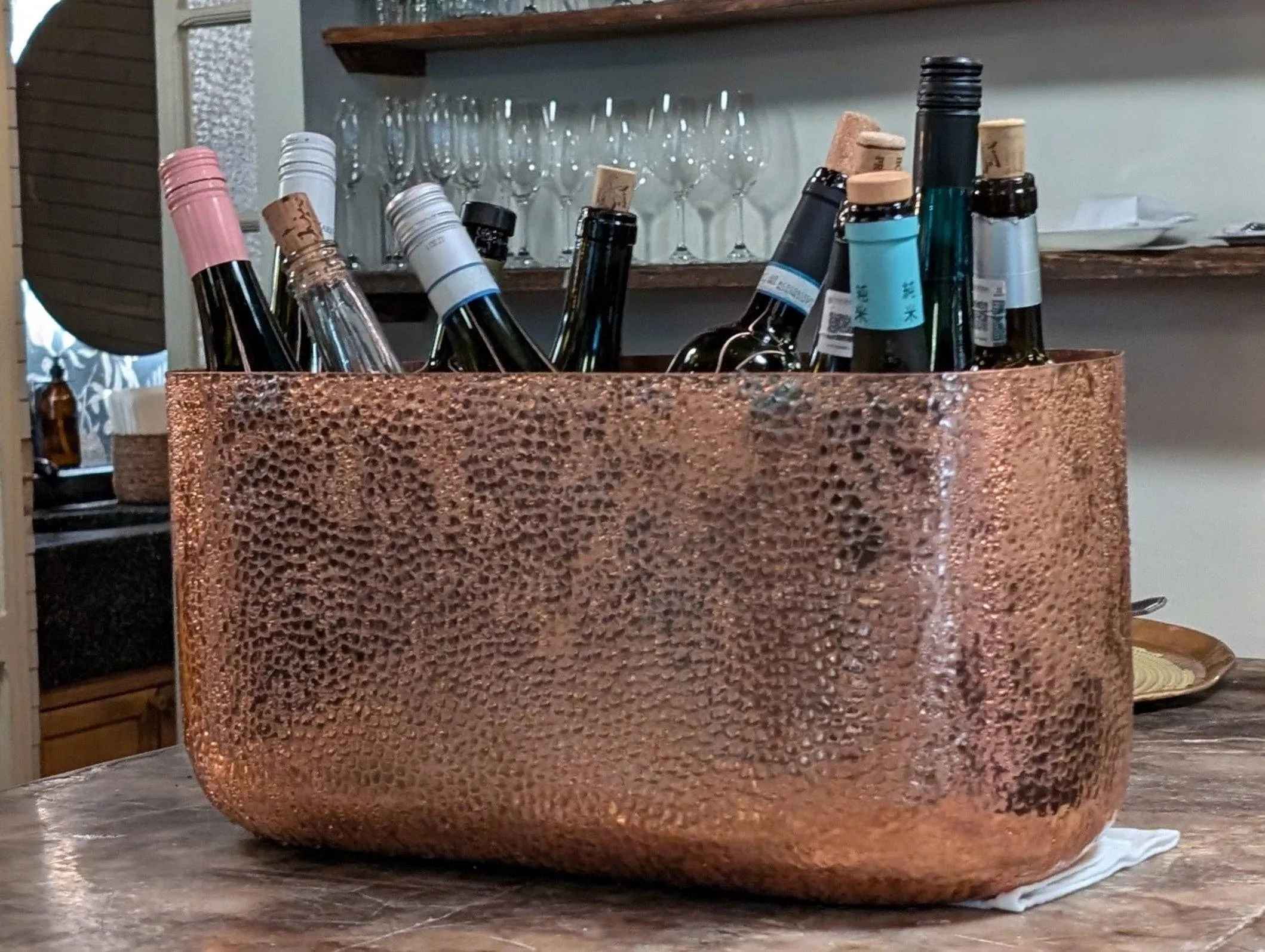 Oval Hammered Copper Ice Bucket – 17.8" x 9" - Premium Barware