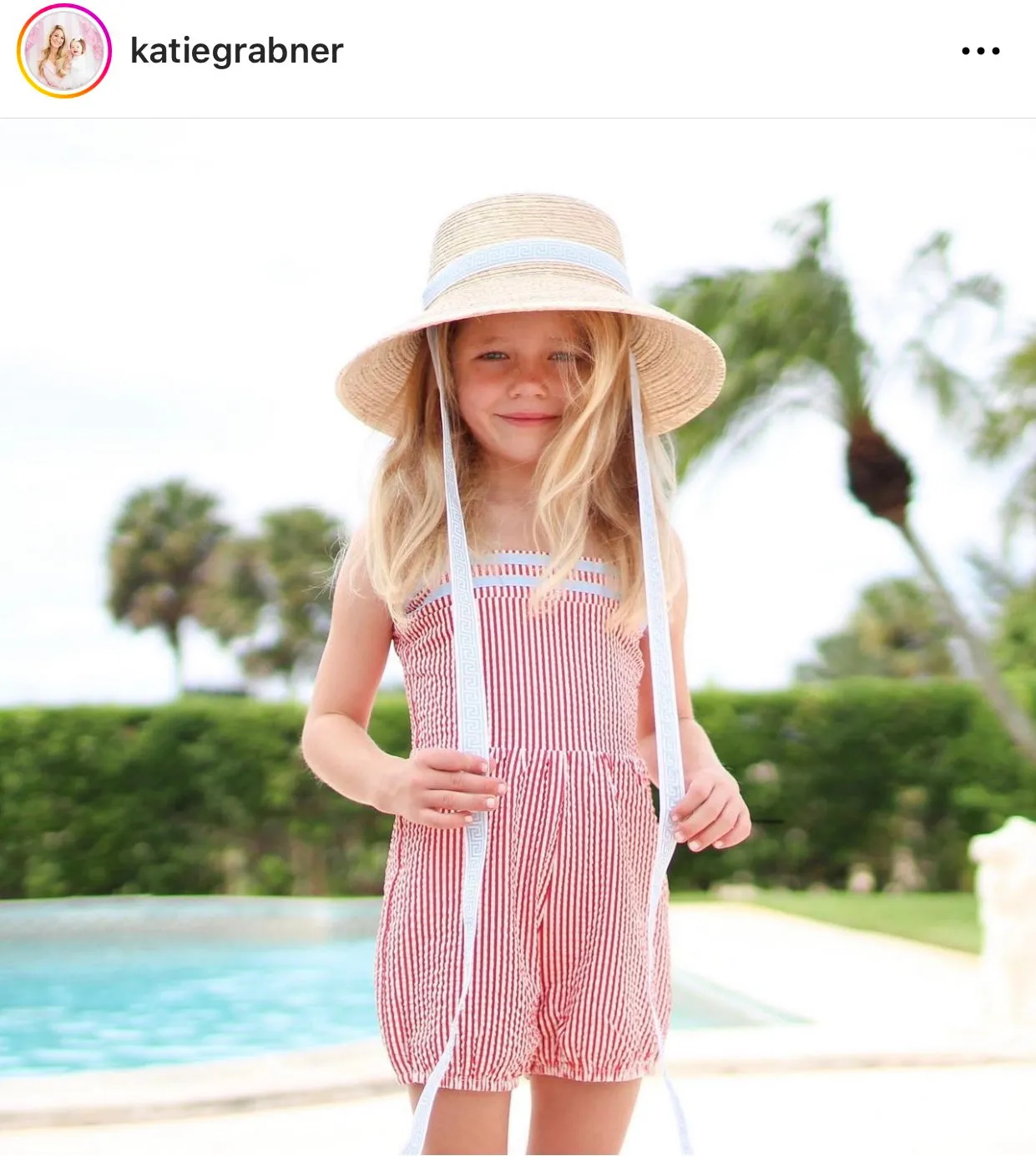 Palmetto Little Girl’s Hat - Long Coral Grosgrain Ribbon