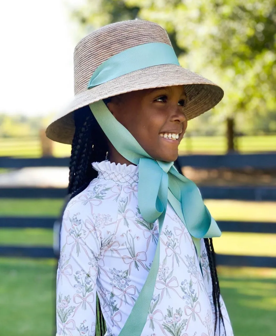 Palmetto Little Girl’s Hat - Long French Blue Grosgrain Ribbon