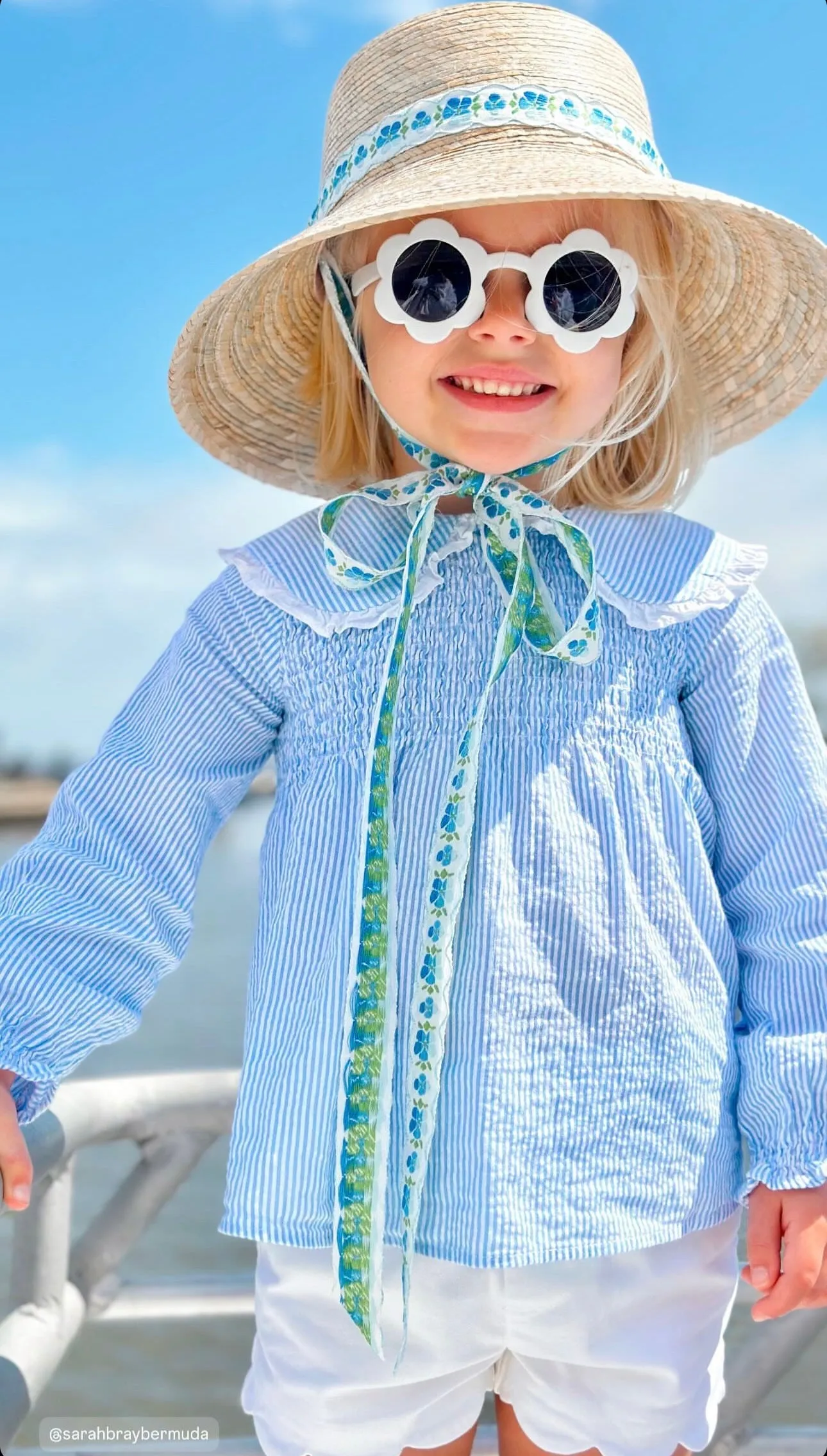 Palmetto Little Girl’s Hat - Long French Blue Grosgrain Ribbon