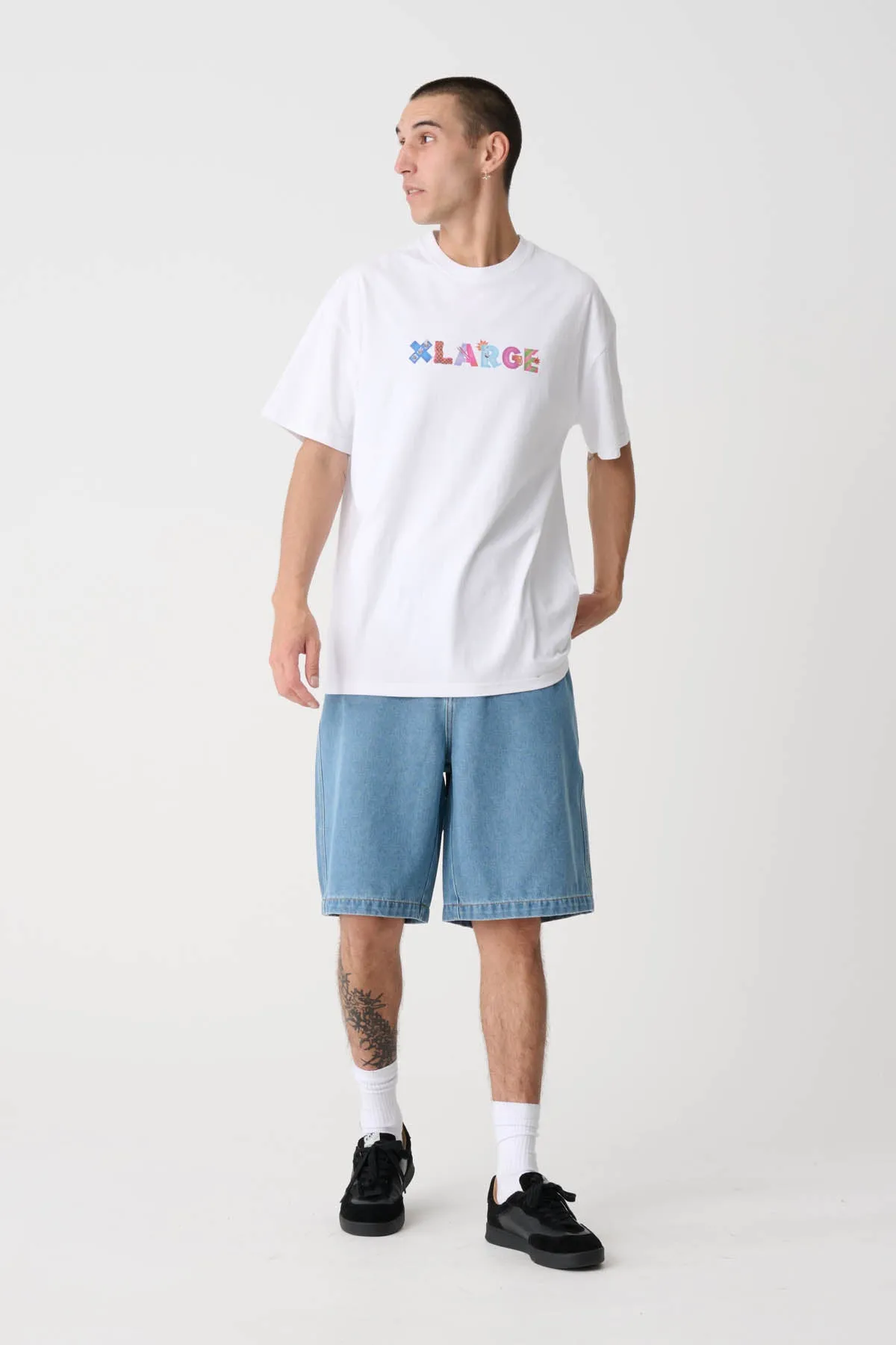 PEACE MAN BULL DENIM SHORT - MID BLUE DENIM