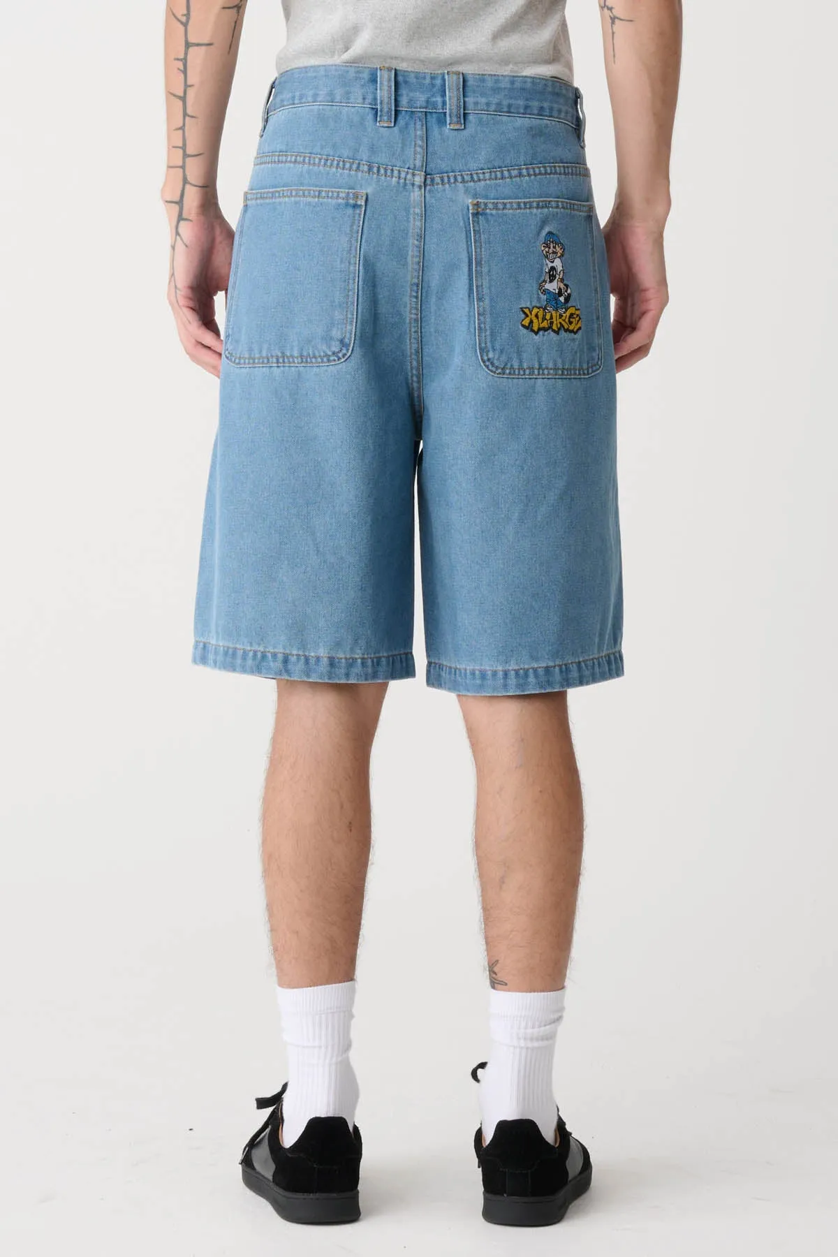 PEACE MAN BULL DENIM SHORT - MID BLUE DENIM