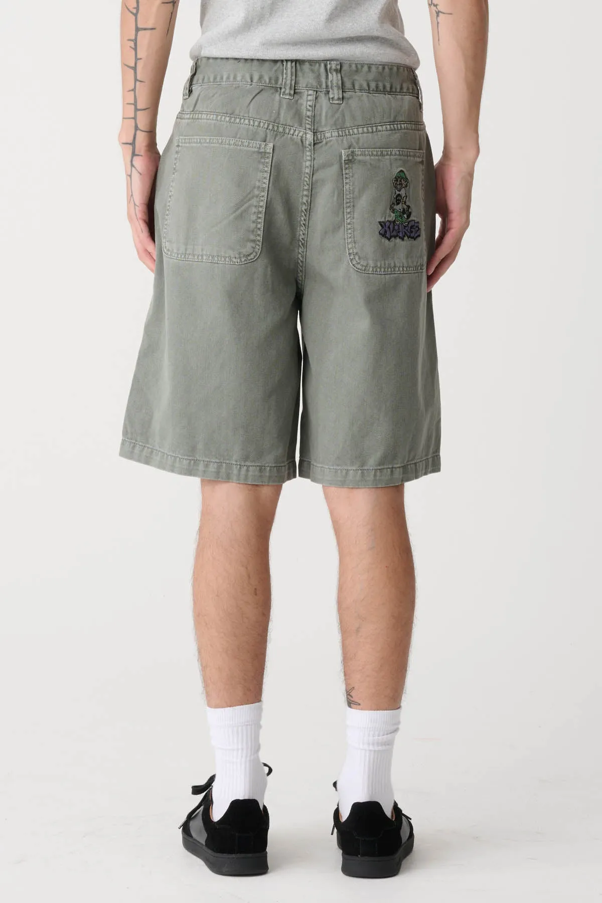 PEACE MAN BULL DENIM SHORT - OLIVE GREY