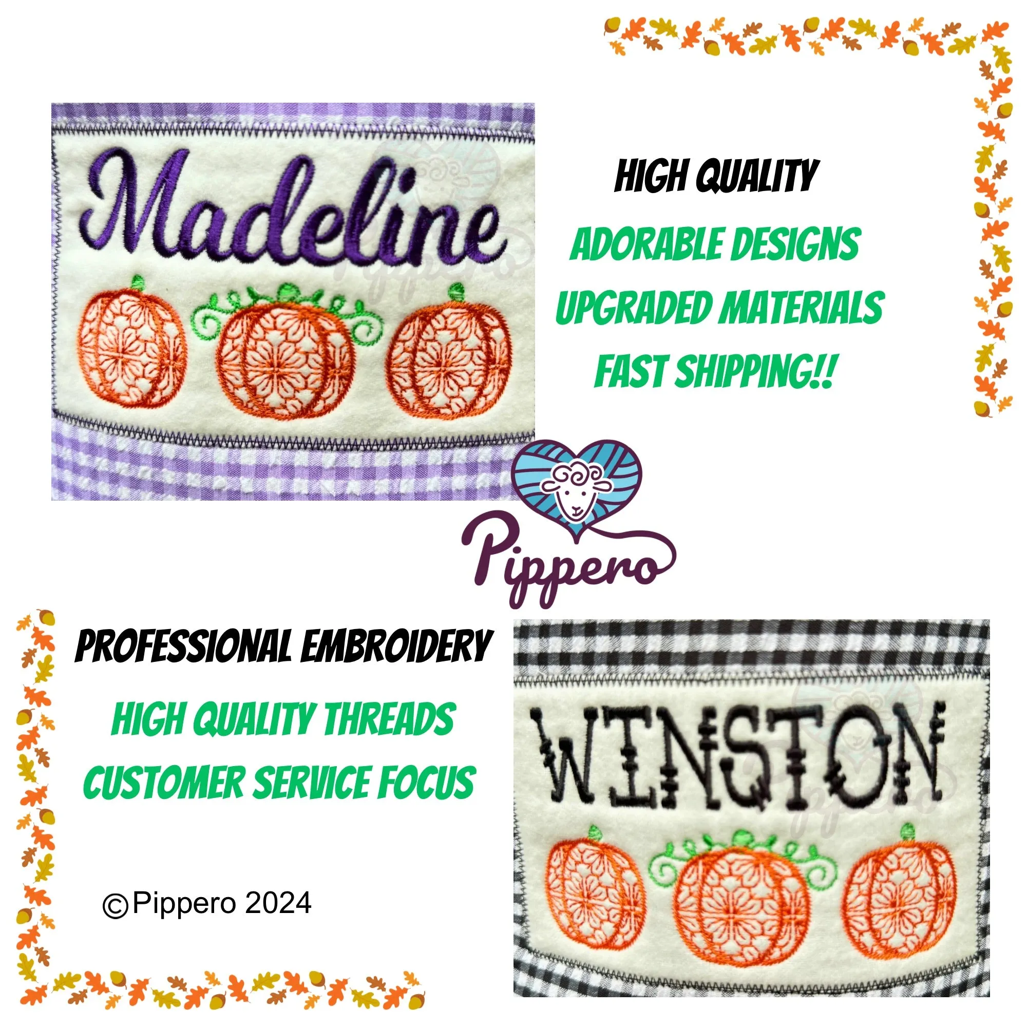 Personalized Embroidered Gingham Trick or Treat Halloween Basket Bag Orange Pumpkin Design