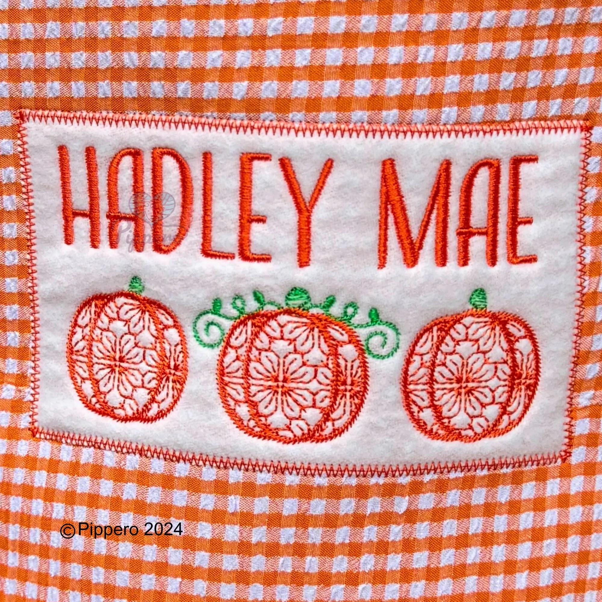 Personalized Embroidered Gingham Trick or Treat Halloween Basket Bag Orange Pumpkin Design