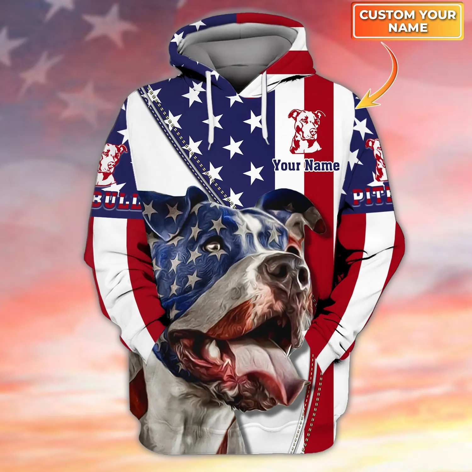 Pitbull American Flag 3D Shirt
