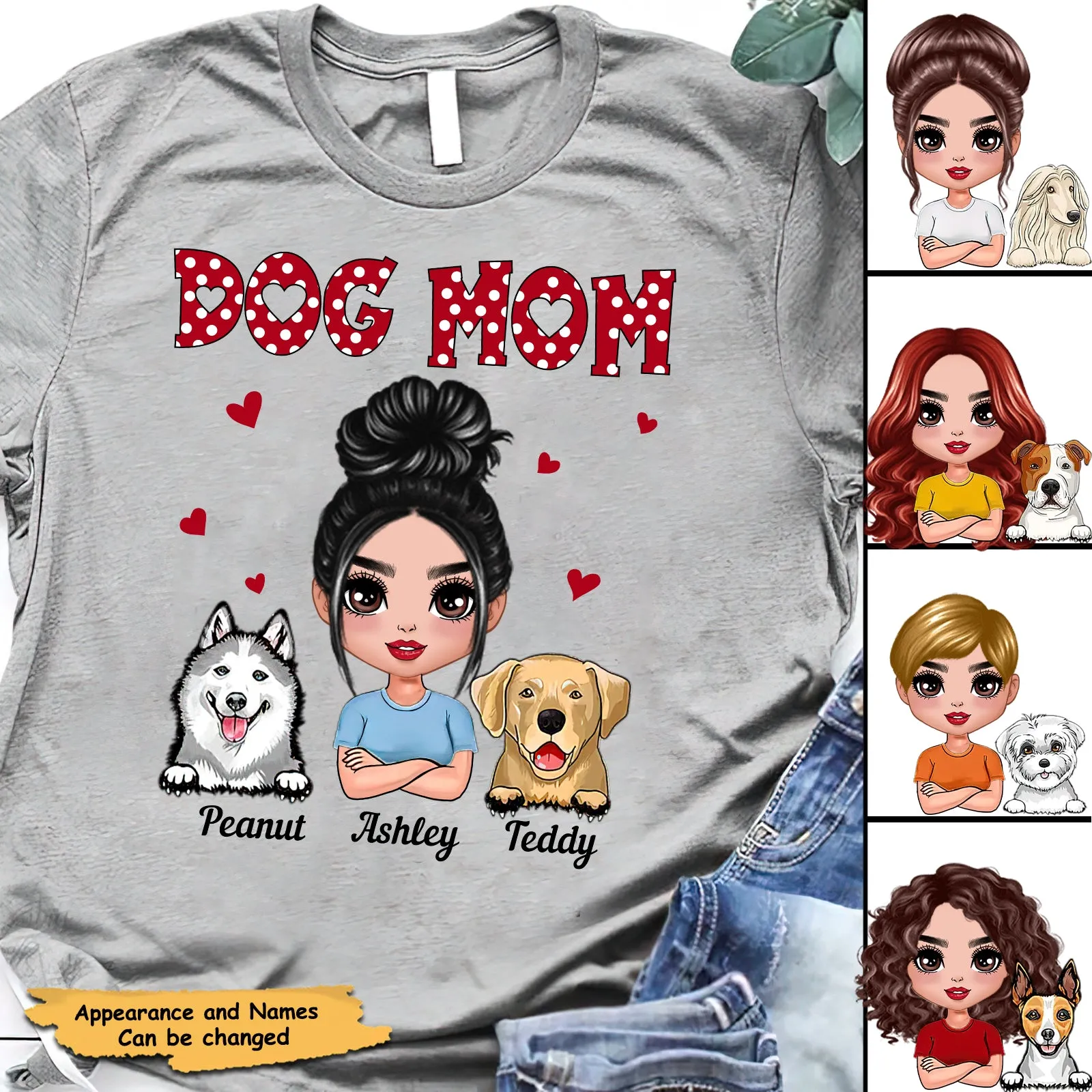 Polka Dot Pattern Doll Dog Mom Gift For Dog Lovers Personalized Shirt