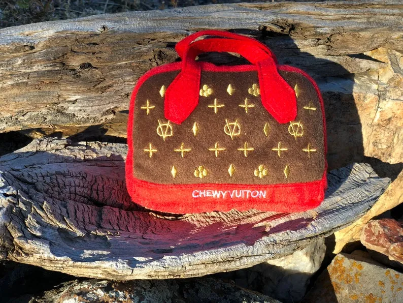 Red Chewy Vuiton Purse Dog Toy