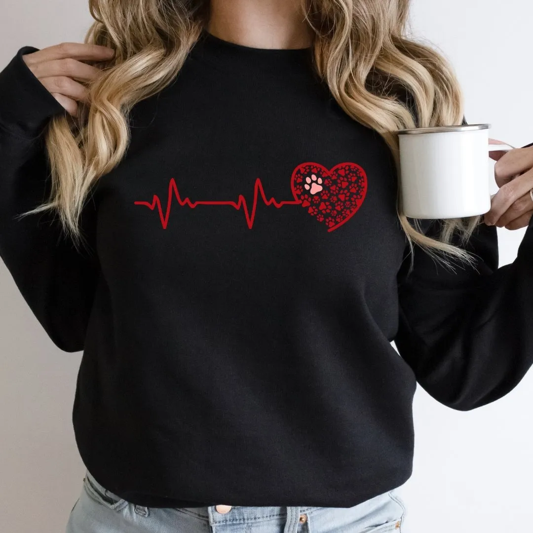 Red Heartbeat Dog Paws Sweatshirt