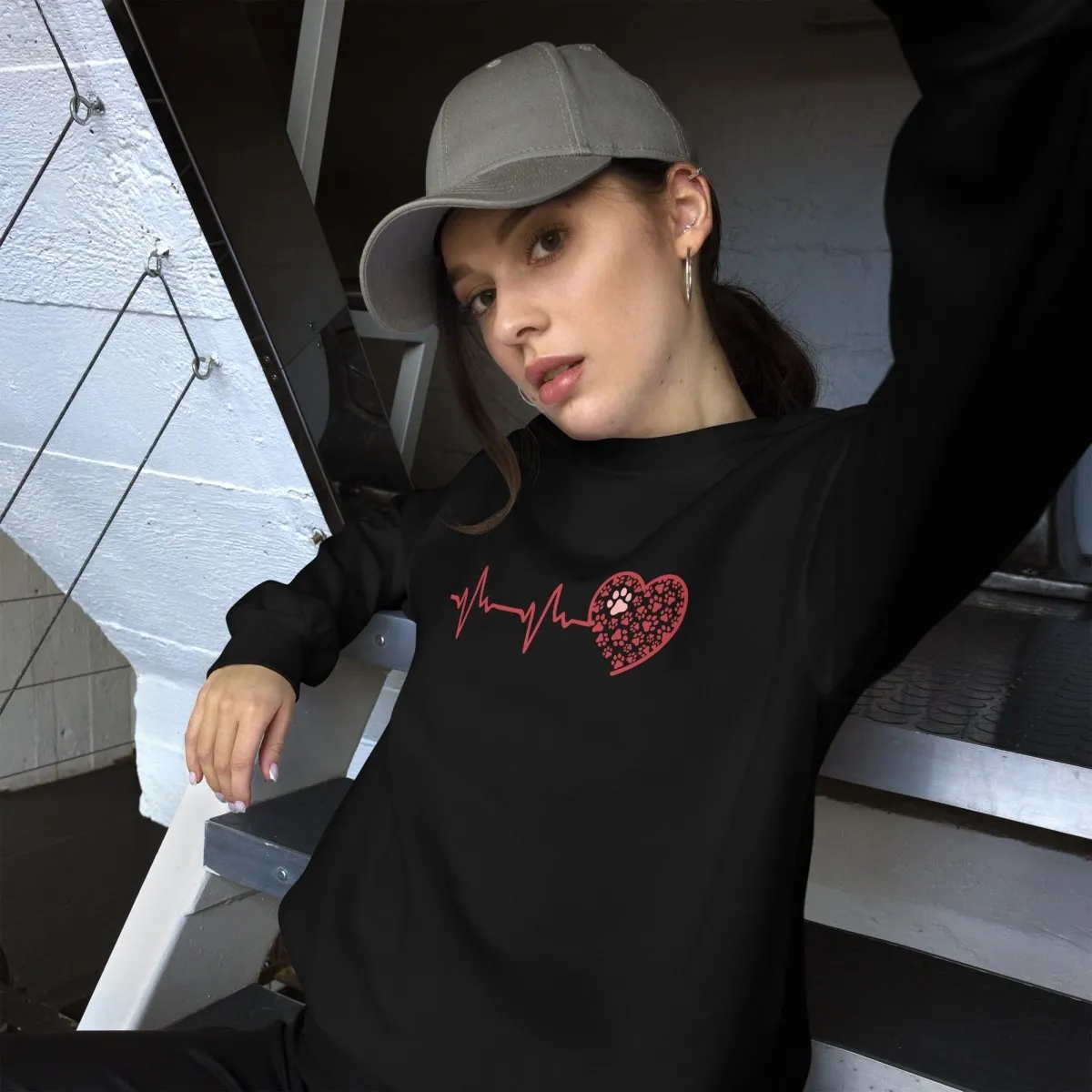 Red Heartbeat Dog Paws Sweatshirt