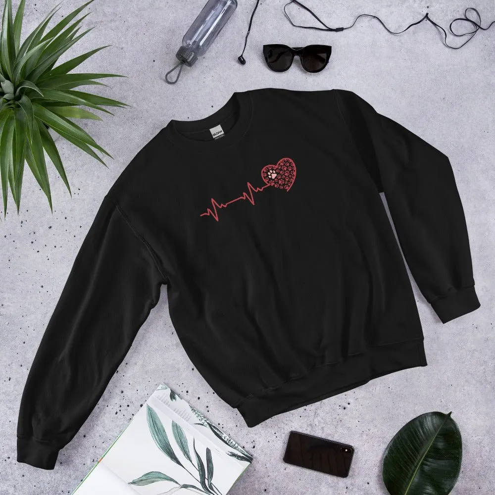 Red Heartbeat Dog Paws Sweatshirt