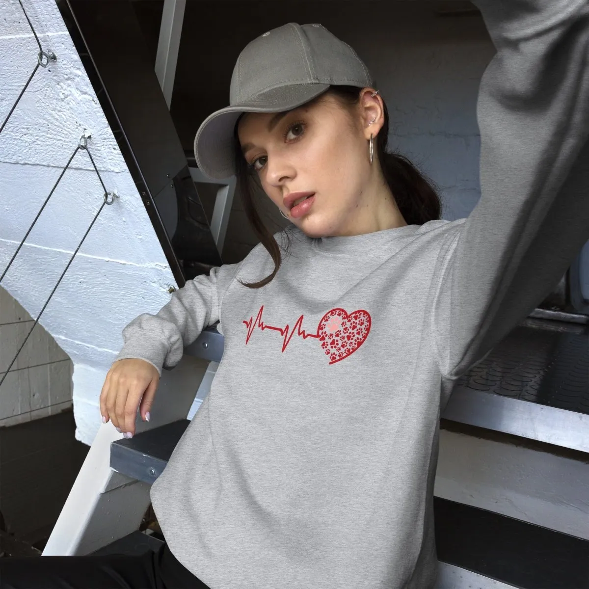 Red Heartbeat Dog Paws Sweatshirt