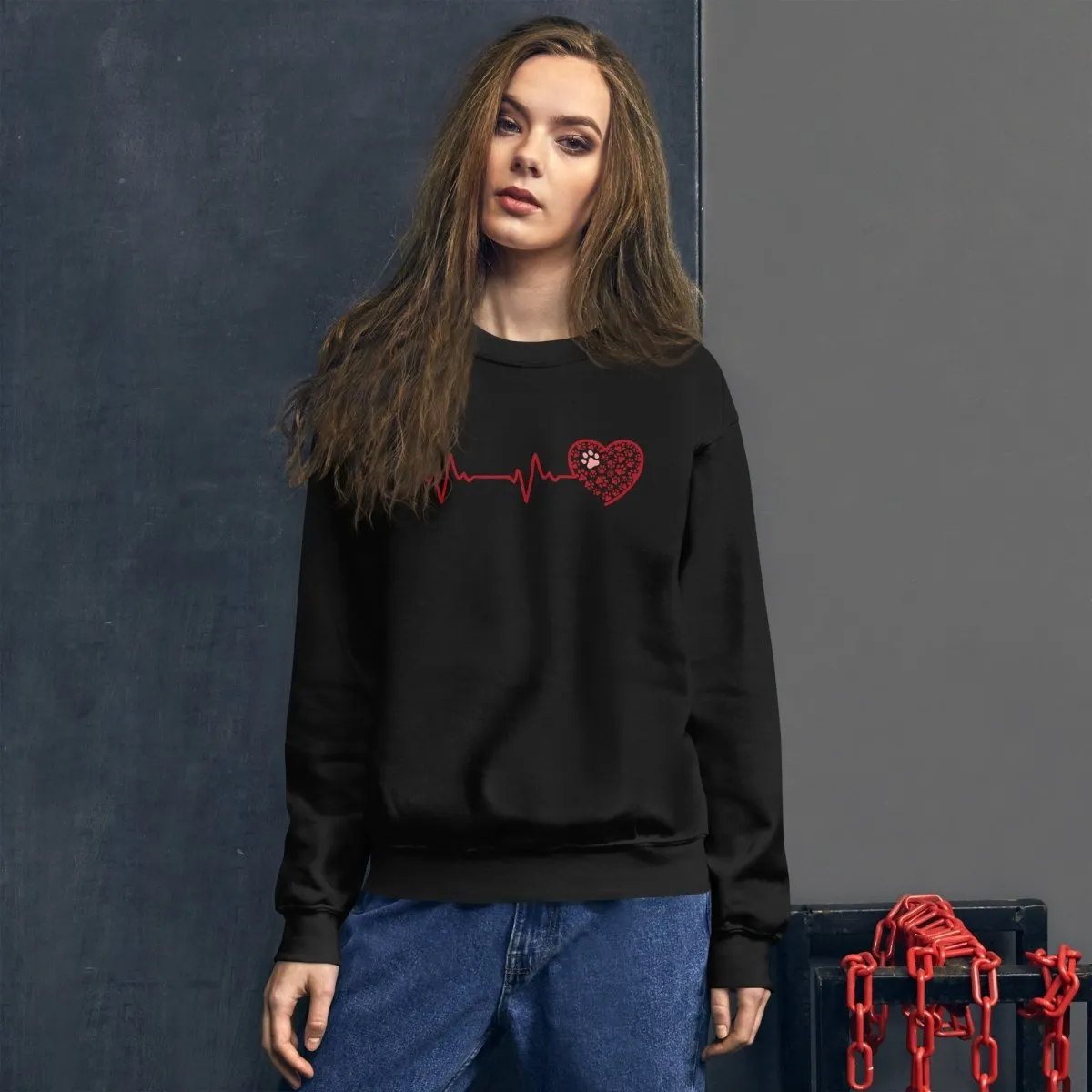 Red Heartbeat Dog Paws Sweatshirt