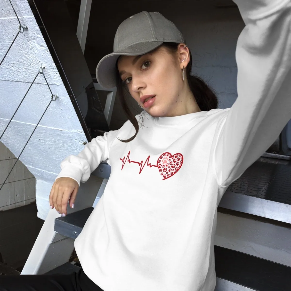 Red Heartbeat Dog Paws Sweatshirt
