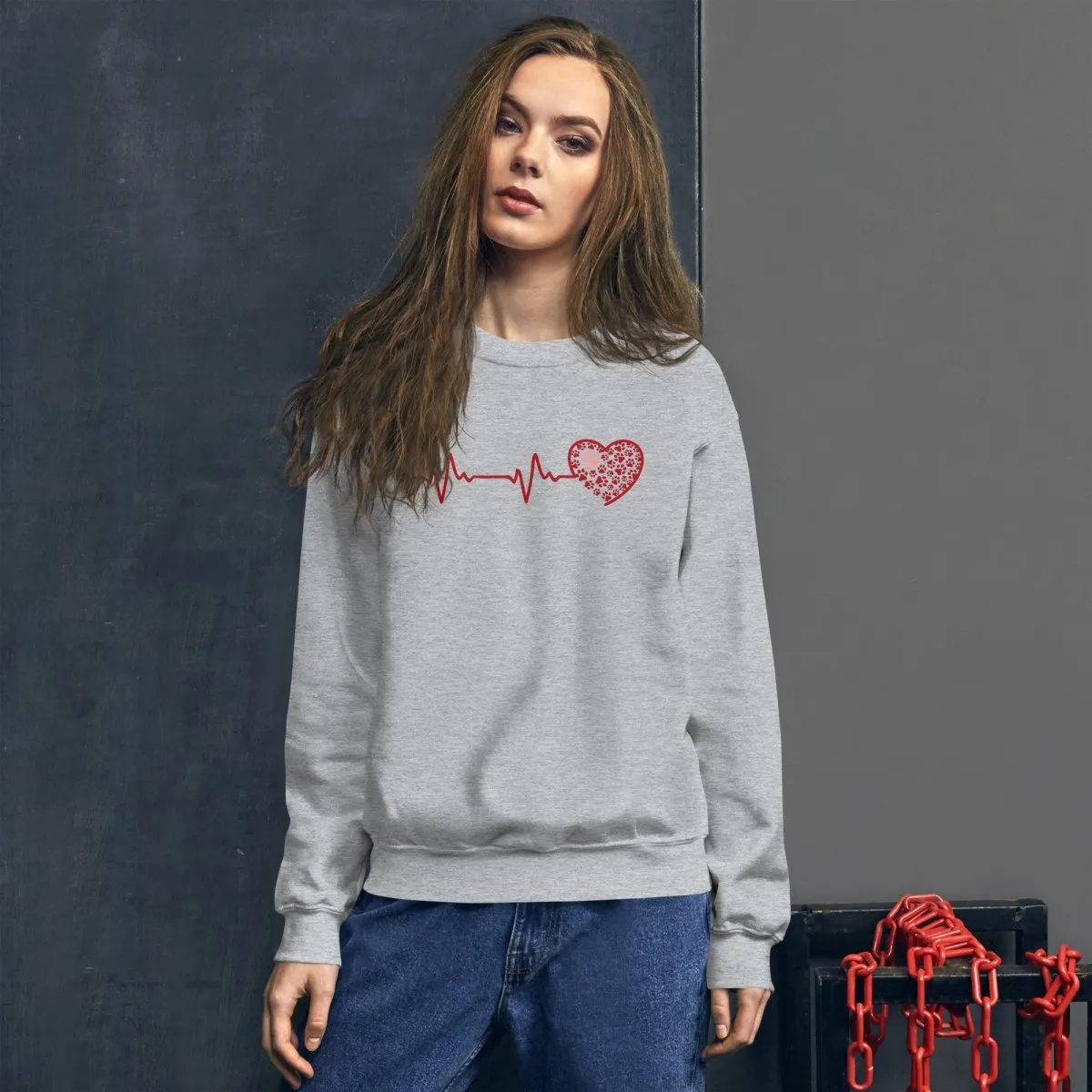 Red Heartbeat Dog Paws Sweatshirt
