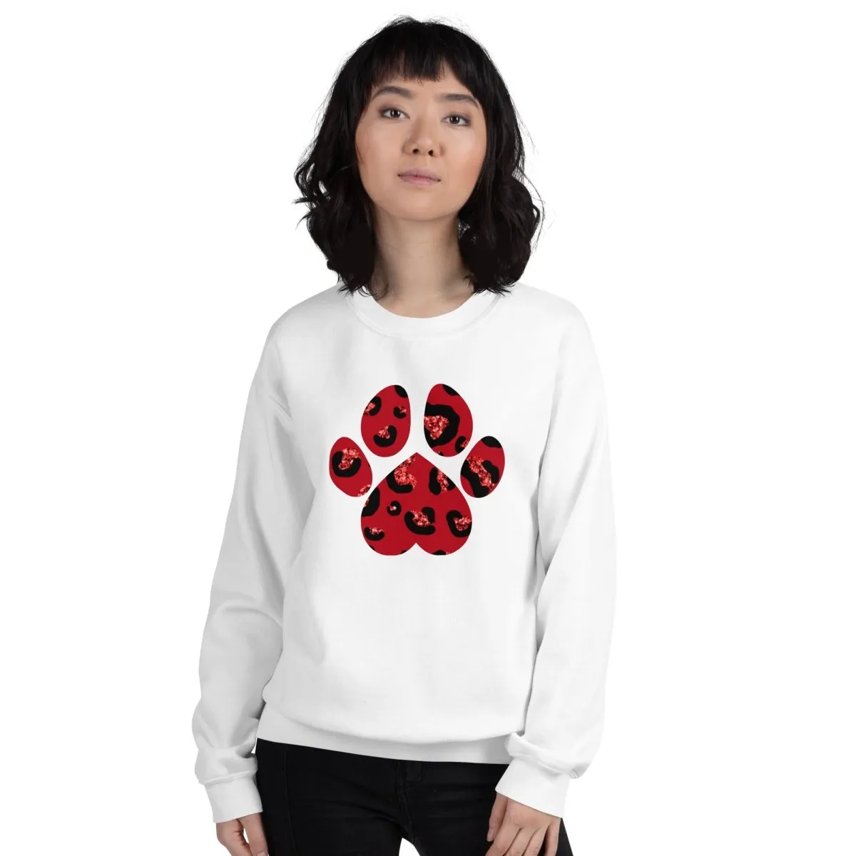 Red Leopard Print Dog Paw Sweatshirt