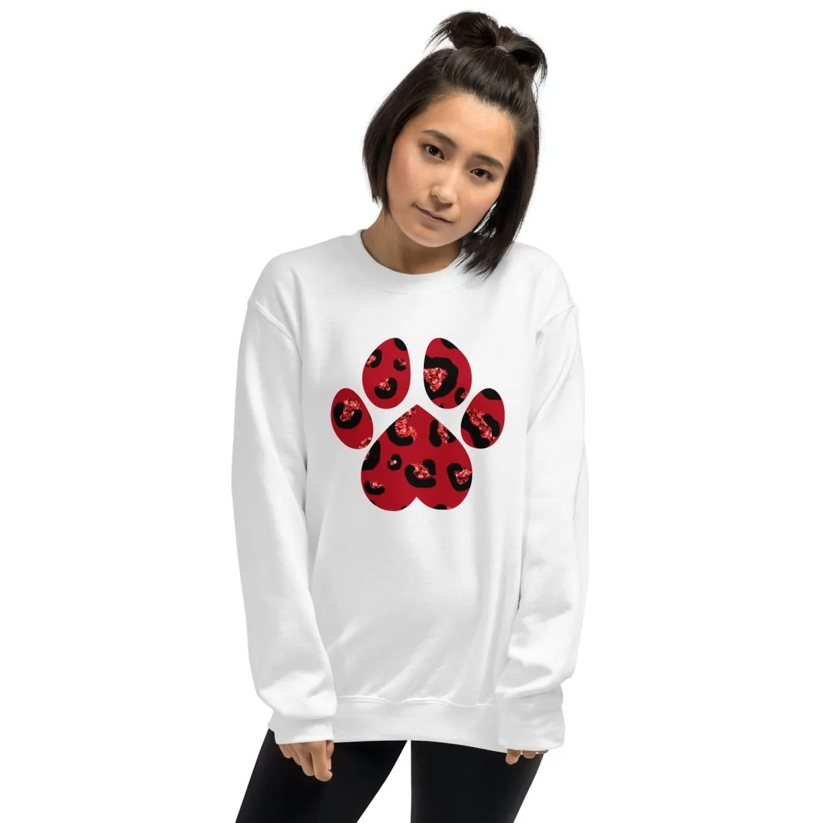 Red Leopard Print Dog Paw Sweatshirt