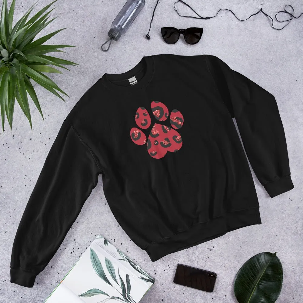 Red Leopard Print Dog Paw Sweatshirt