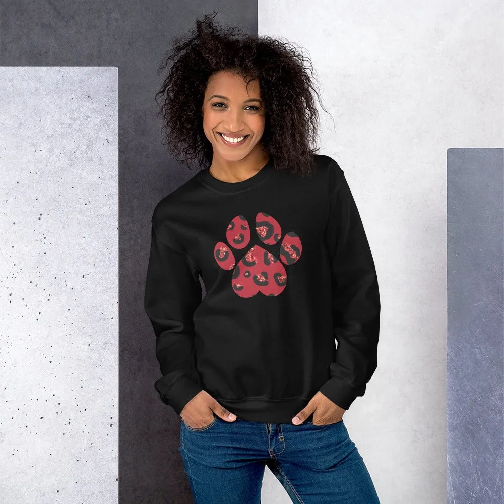 Red Leopard Print Dog Paw Sweatshirt